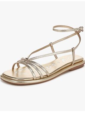 Sam Edelman Gold Leaf Olana Flat Square Open Toe Strappy Ankle Sandals size 8